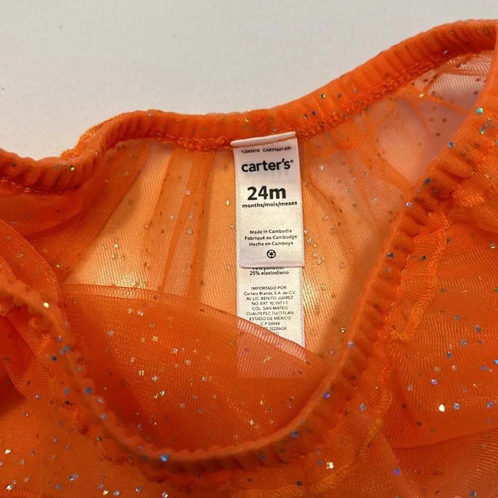 NWOT Carter’s tiered tutu skirt orange with silver glitter size 24 months 🧡